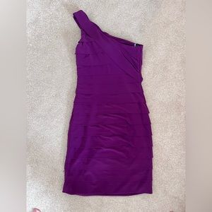 Size 2 Black by Blush Prom, one shoulder, pleated dress in cranberry